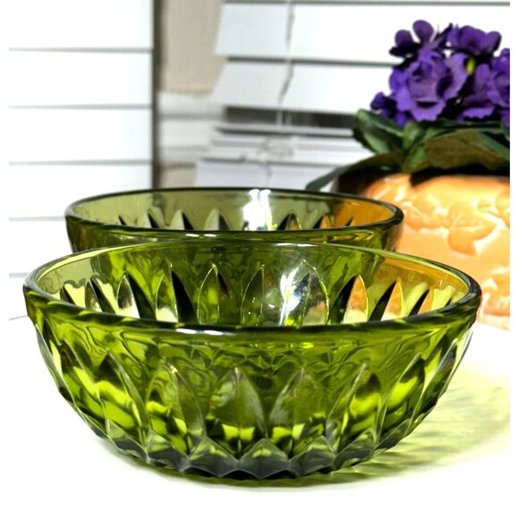 Vintage Indiana Glass Mt. Vernon Green Salad Bowls x 2 - Picture 4 of 12